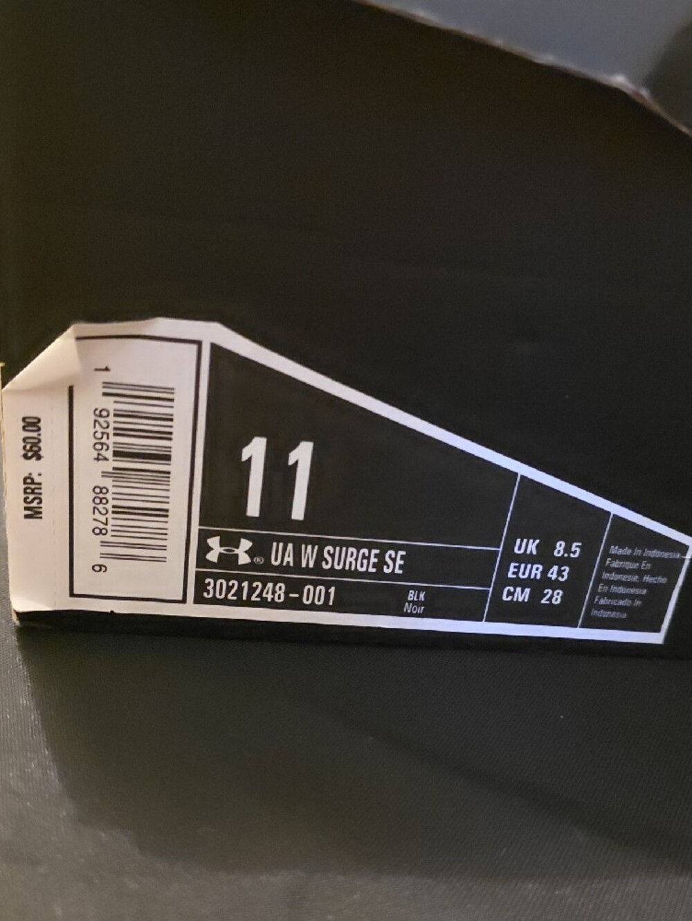 Under Armour Surge Womans Black and White Running Sneakers - Picture 2 of 9